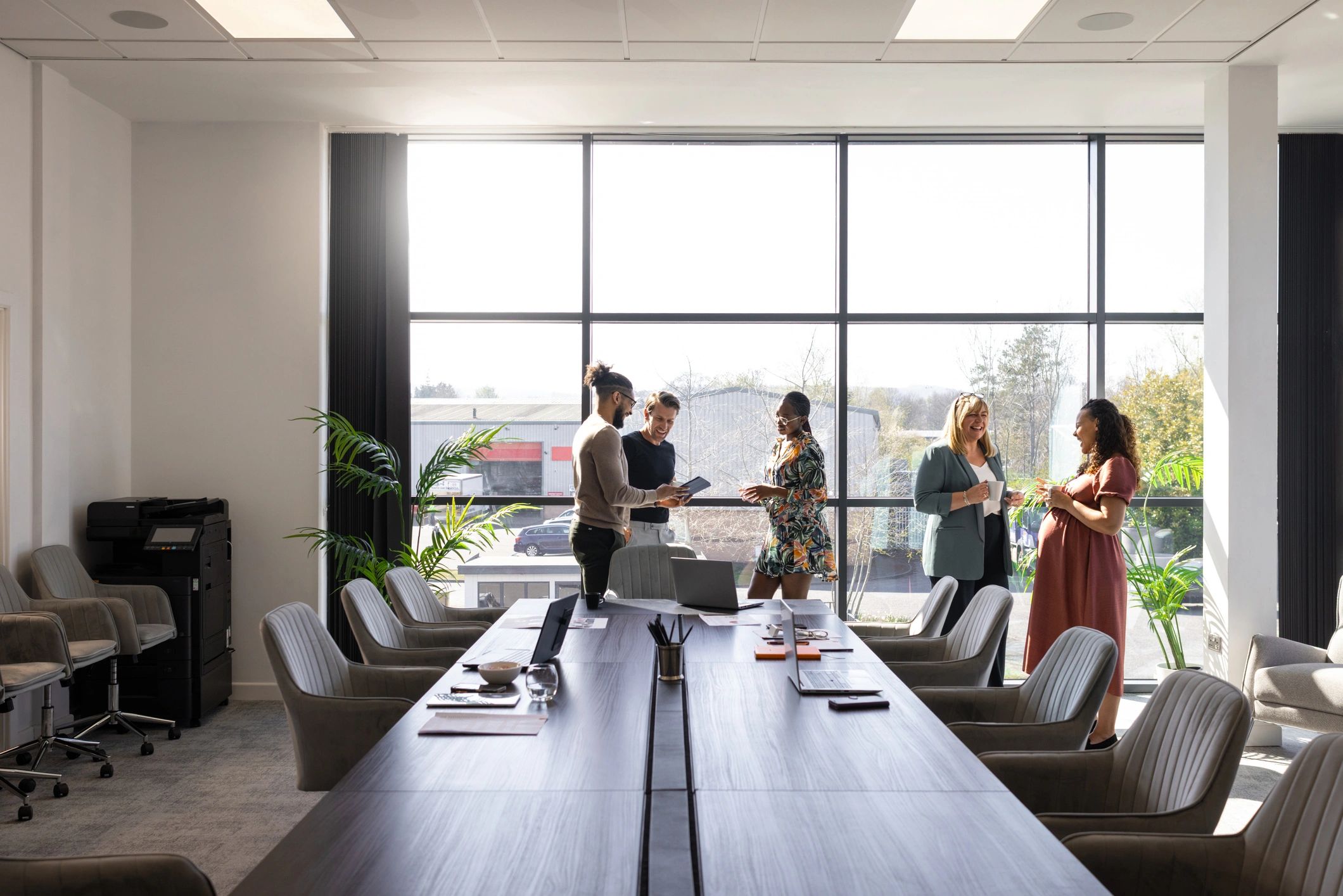 Consulting team collaborating in a modern office
